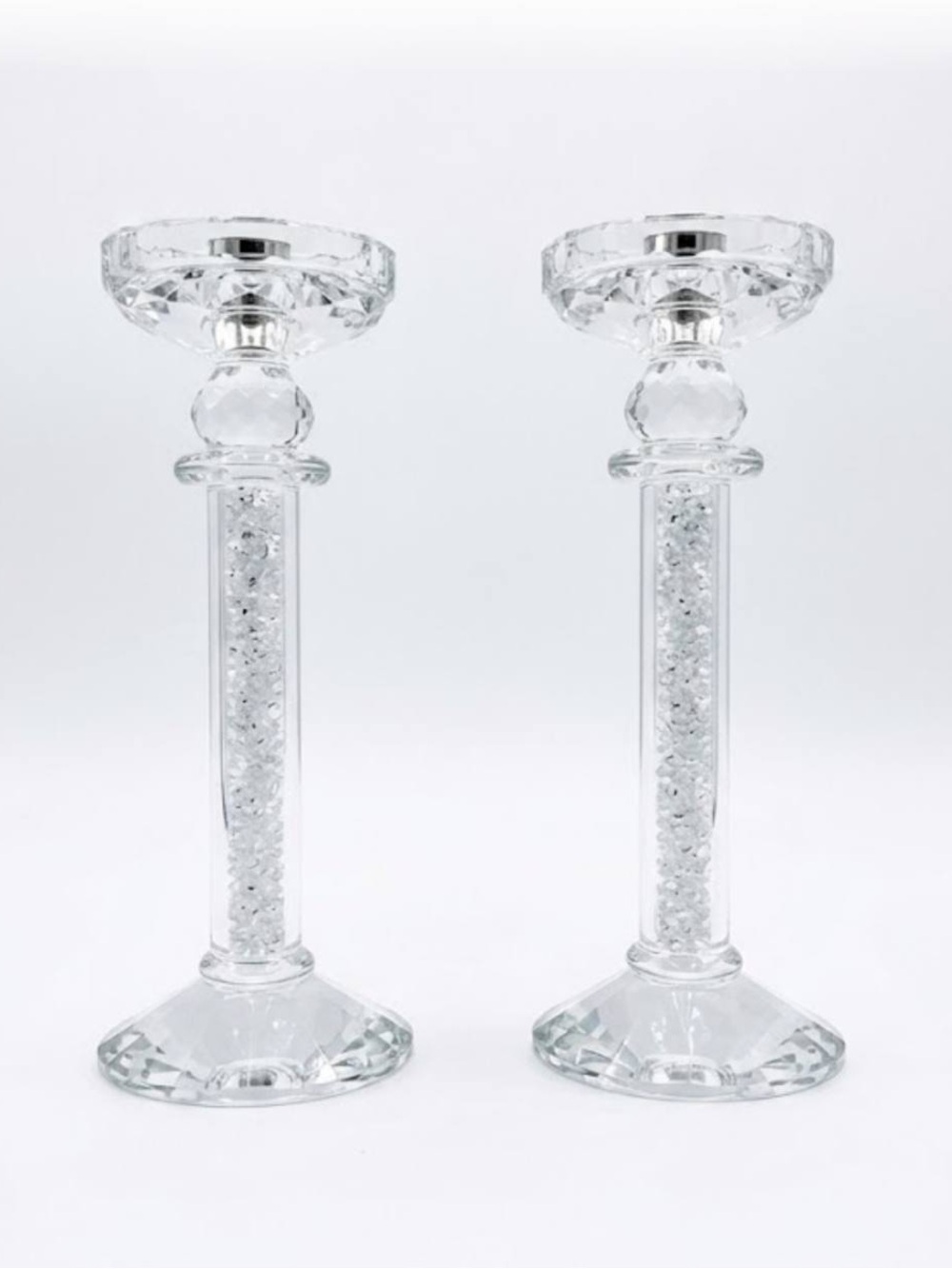 Clear Glass Crystal Accent Candle Holders - Set of 2